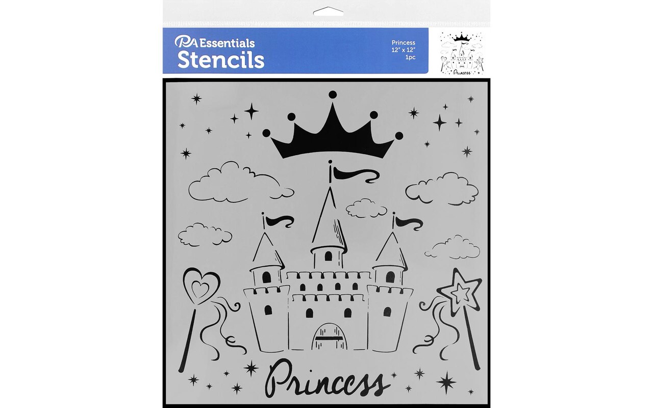 PA Essentials Stencil Princess for Painting on Wood, Canvas, Paper, Fabric, Wall and Tile, Reusable DIY Art and Craft Stencils for Painting, 12"x12" Inches